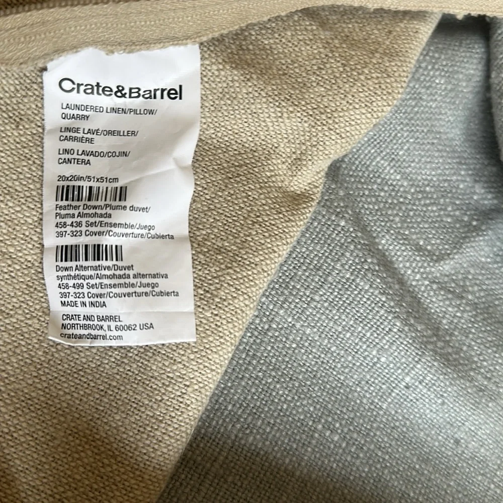 Crate & Barrel - 20x20 Organic Linen Throw Pillow Cases (Set of 2)